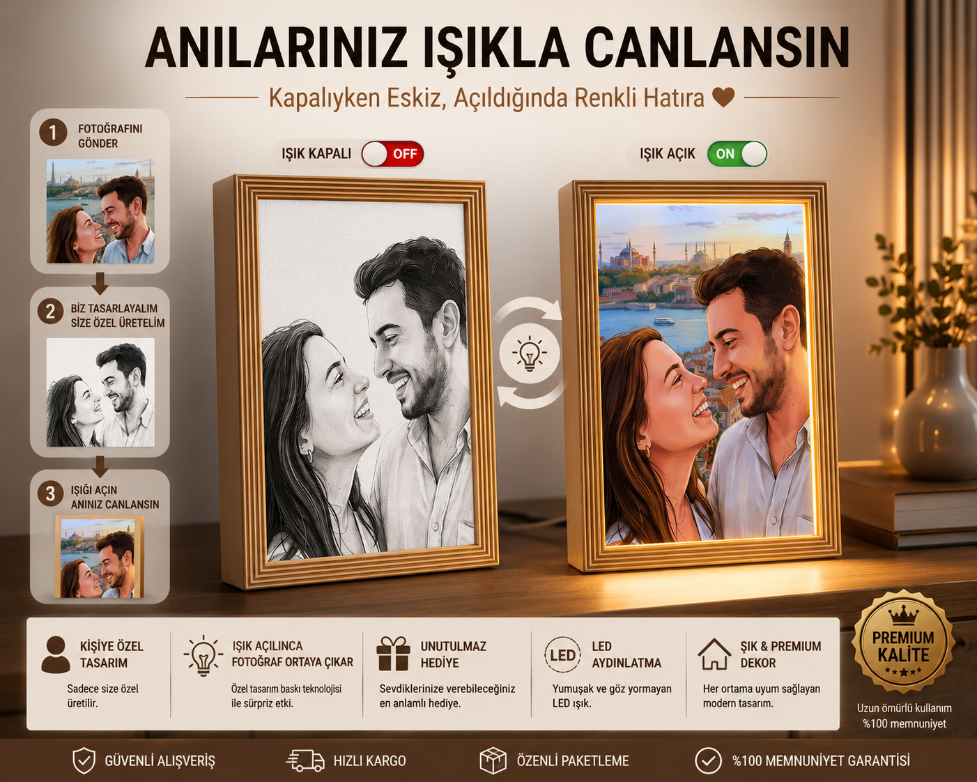 Kişiye Özel Tasarım - Kalbimizin Haritası Çerçevesi