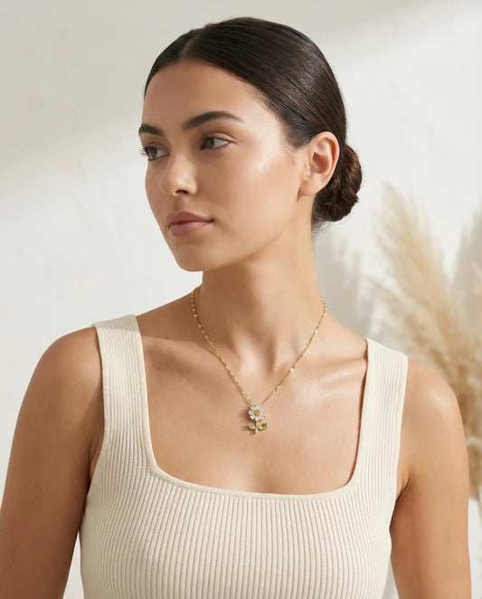 Kadın 316L Paslanmaz Çelik Zirkon Taşlı Papatya Kolye